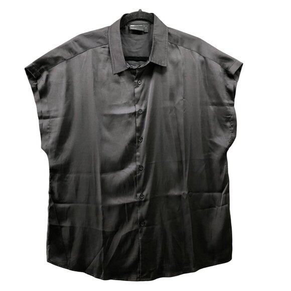 Asos Sleeveless Satin Shirt Mens L Black Button Up Collared Formal - Picture 1 of 8